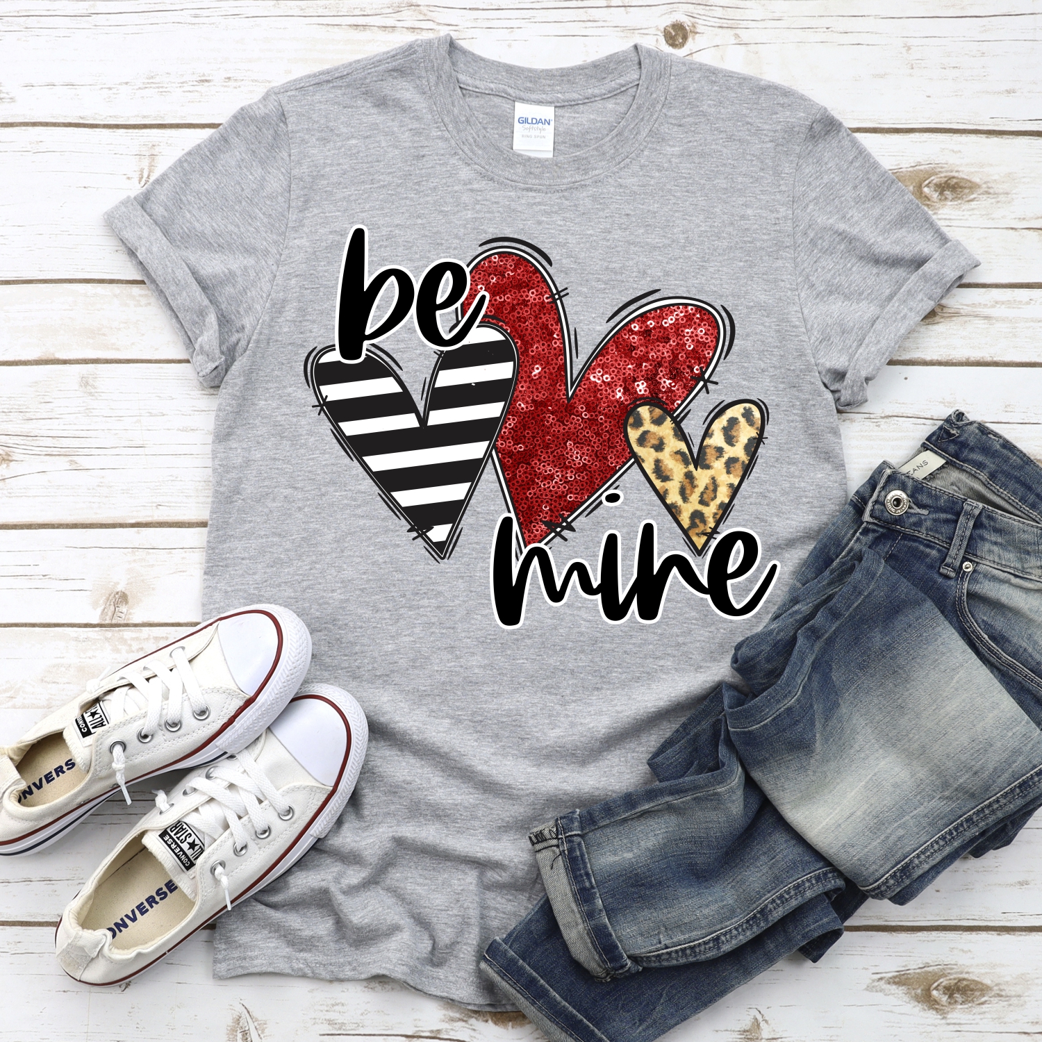Be mine heart trio red glitter no background *DTF* Transfer - Image 2