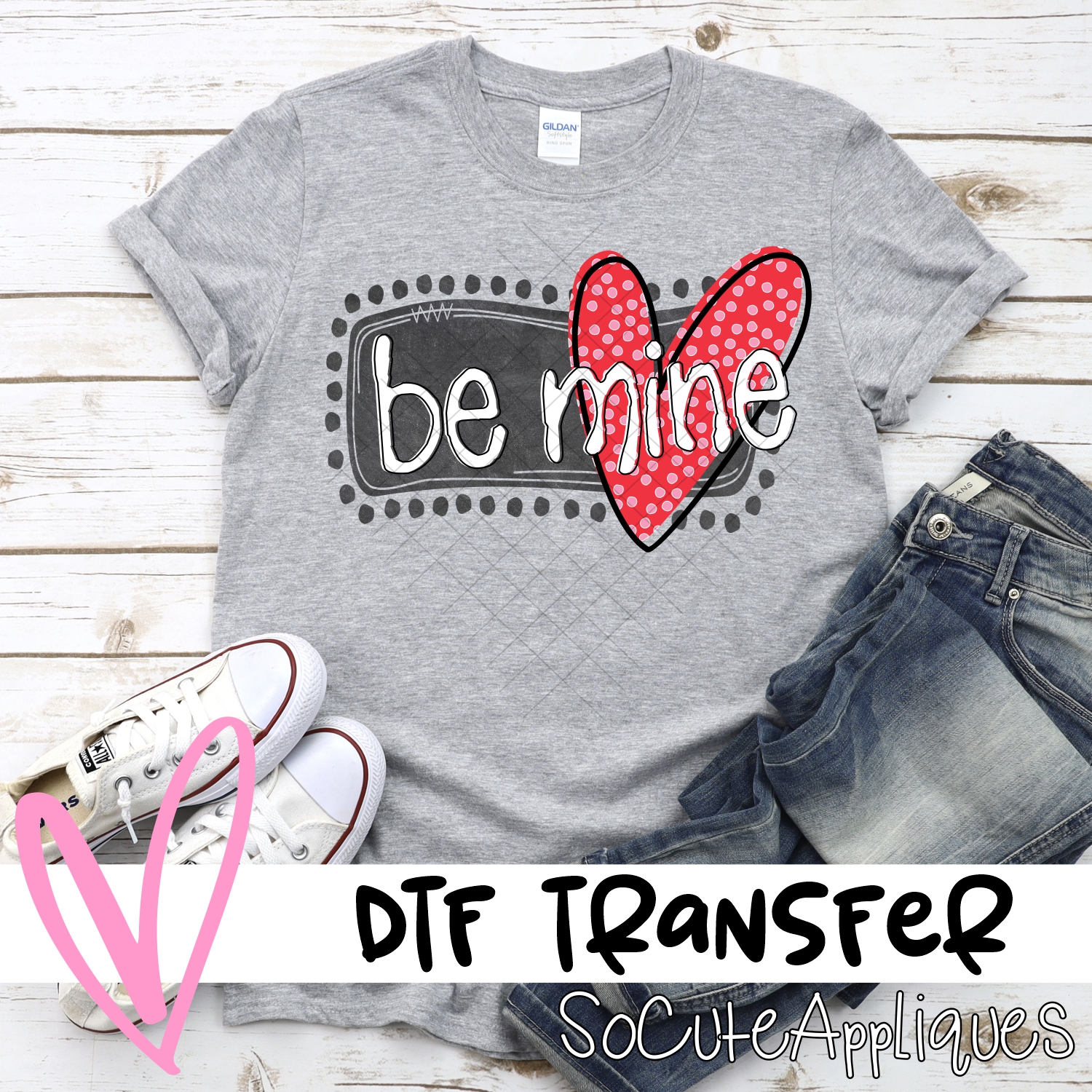 Be mine polka dot frame and heart *DTF* Transfer