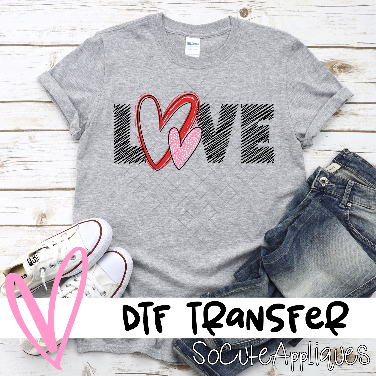 Love double heart scribble BLACK *DTF* Transfer