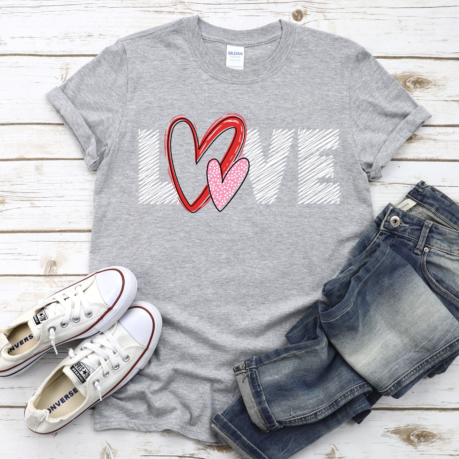 Love double heart scribble WHITE *DTF* Transfer - Image 2