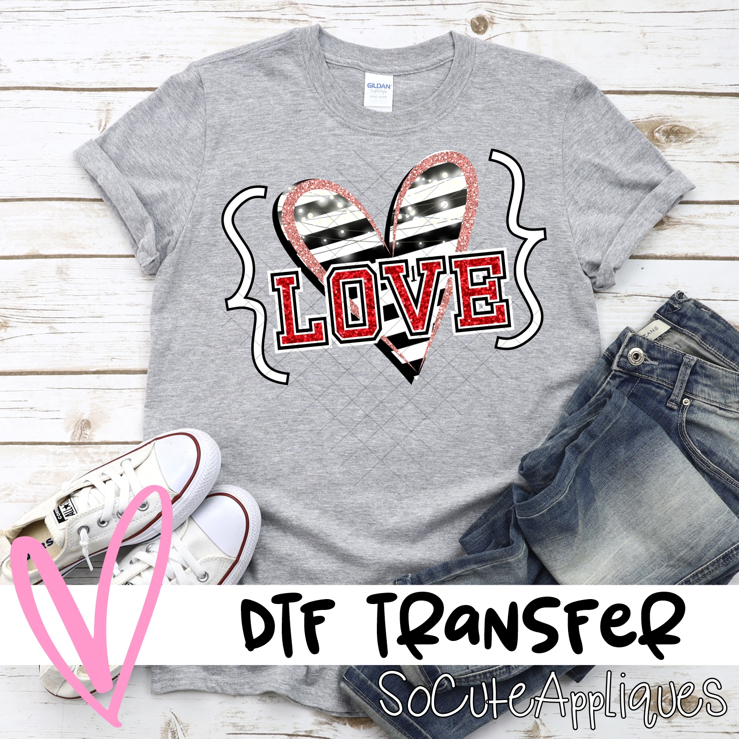 Love Striped heart quotes *DTF* Transfer