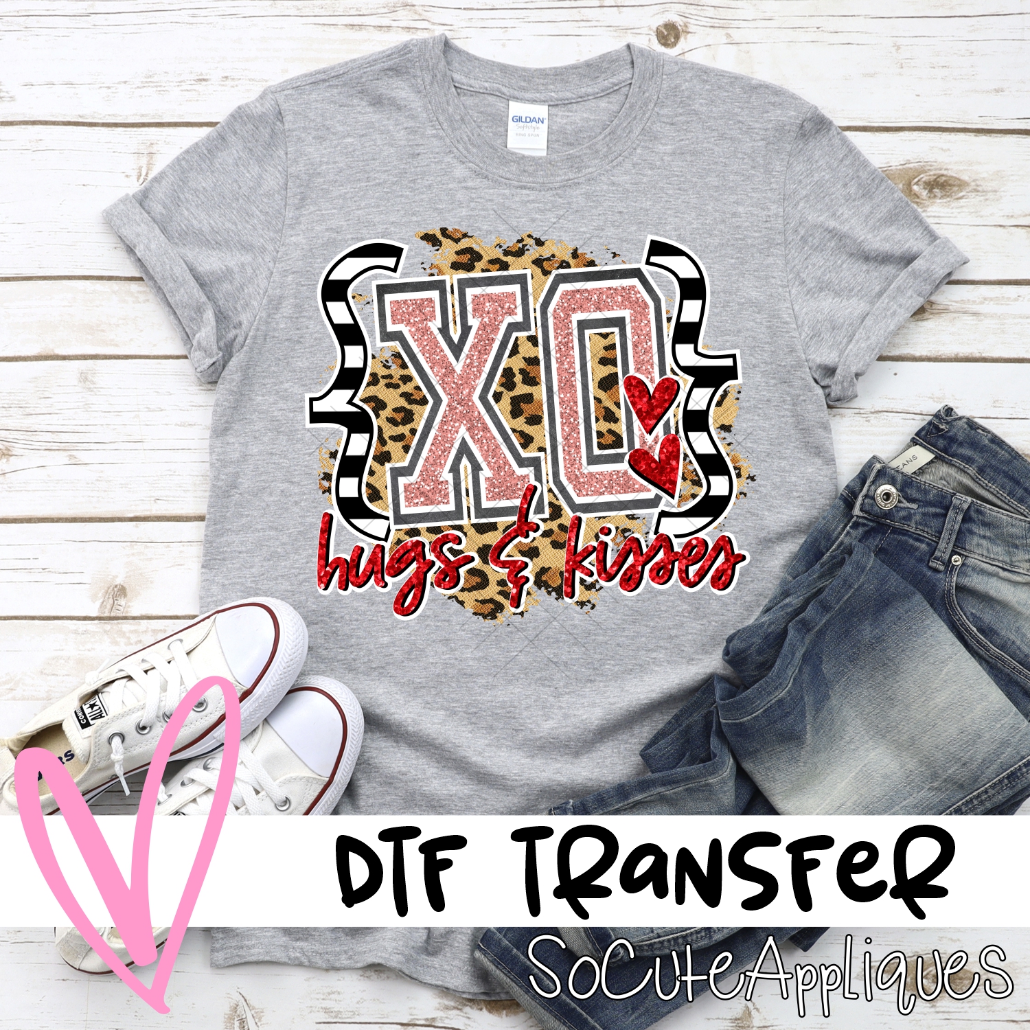 XO hugs and kisses quotes leopard *DTF* Transfer