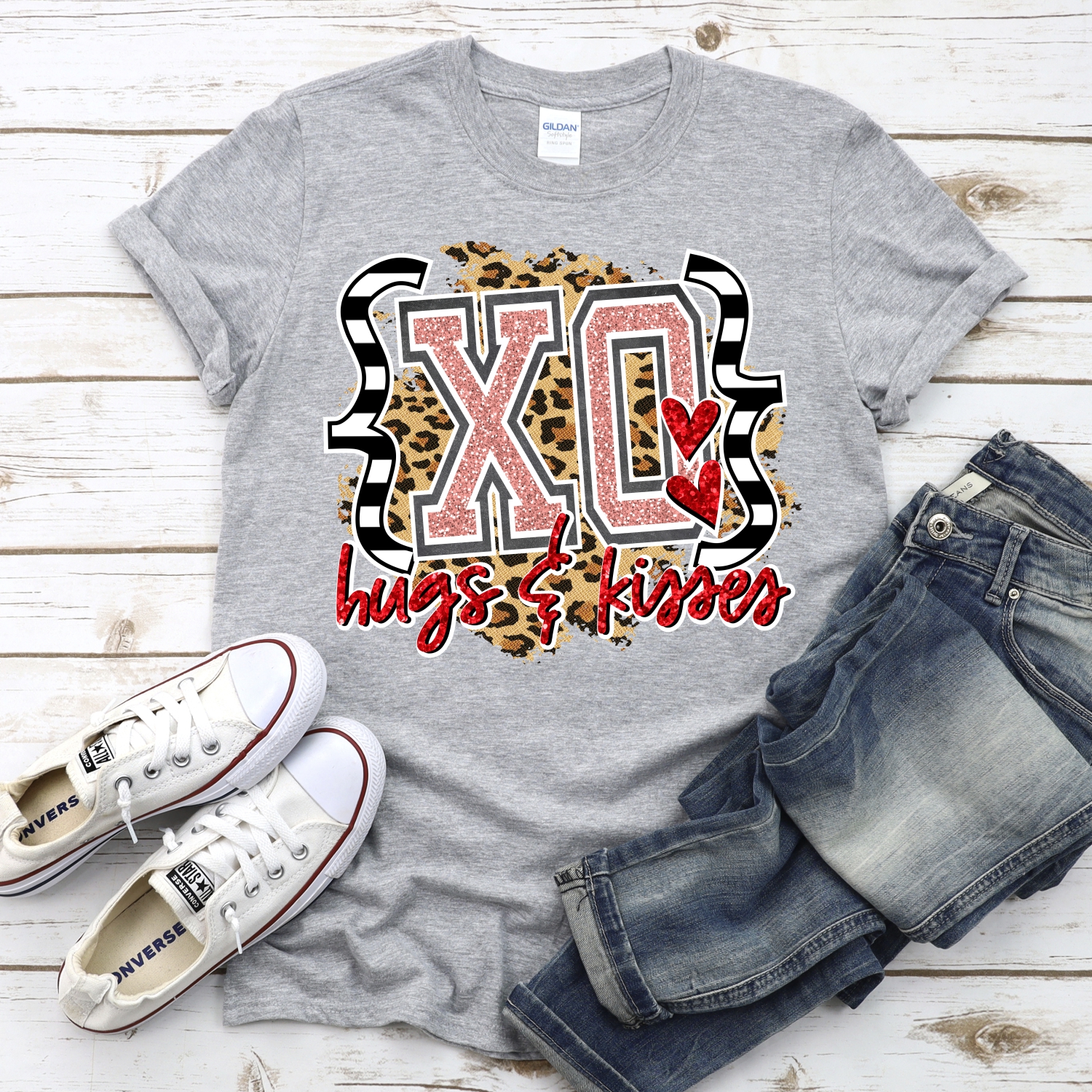 XO hugs and kisses quotes leopard *DTF* Transfer - Image 2