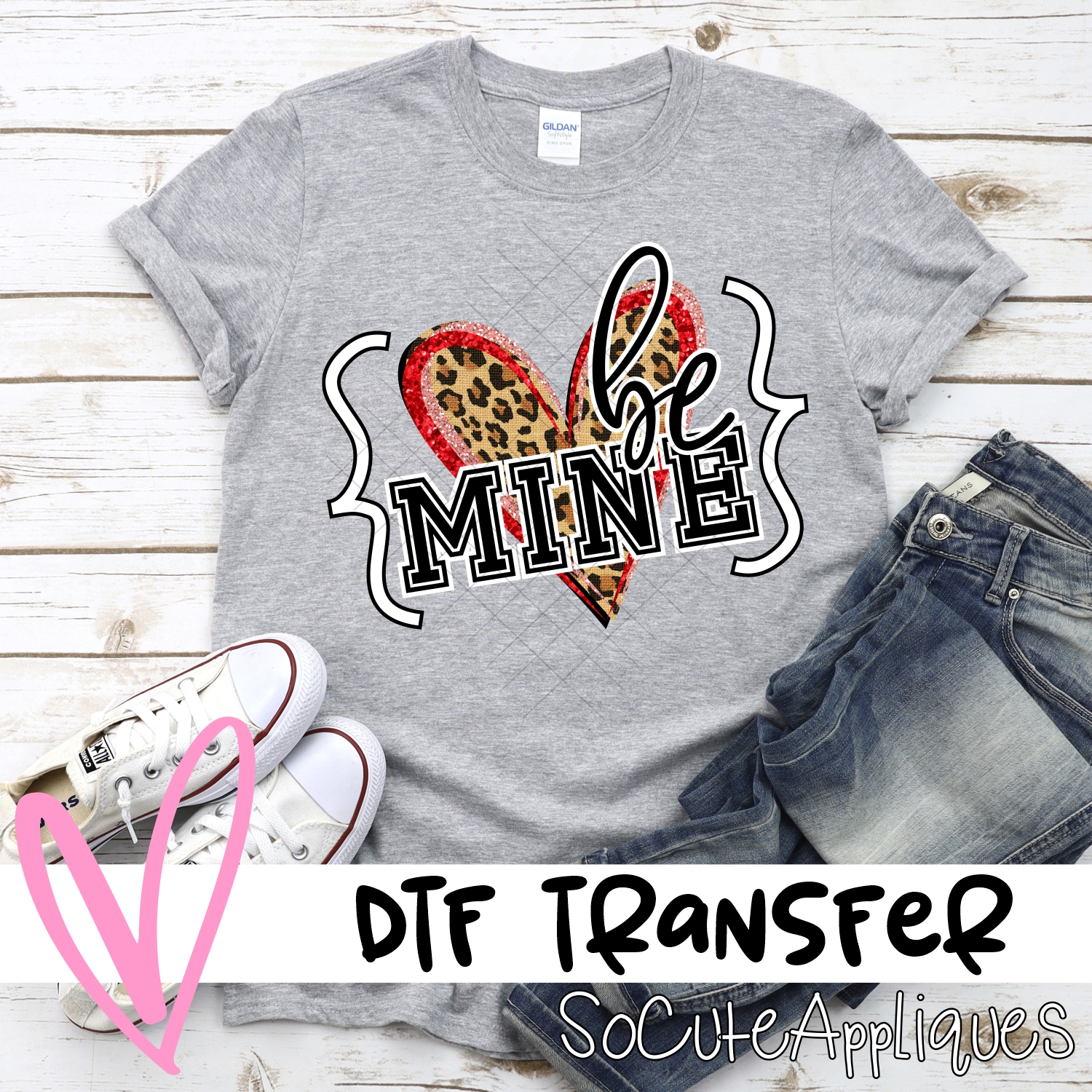 Be mine striped heart quotes Leopard *DTF* Transfer