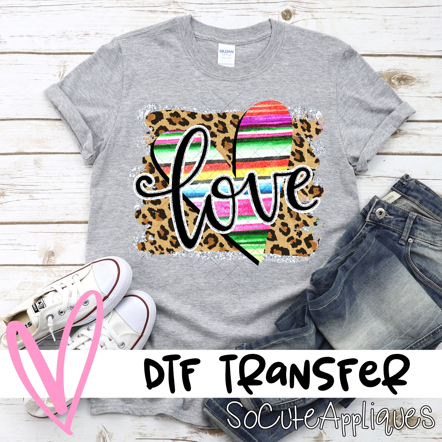 Love serape heart on leopard *DTF* Transfer