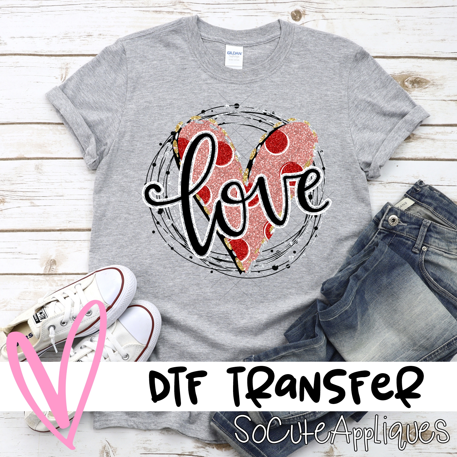 Love on pink heart CIRCLE *DTF* Transfer