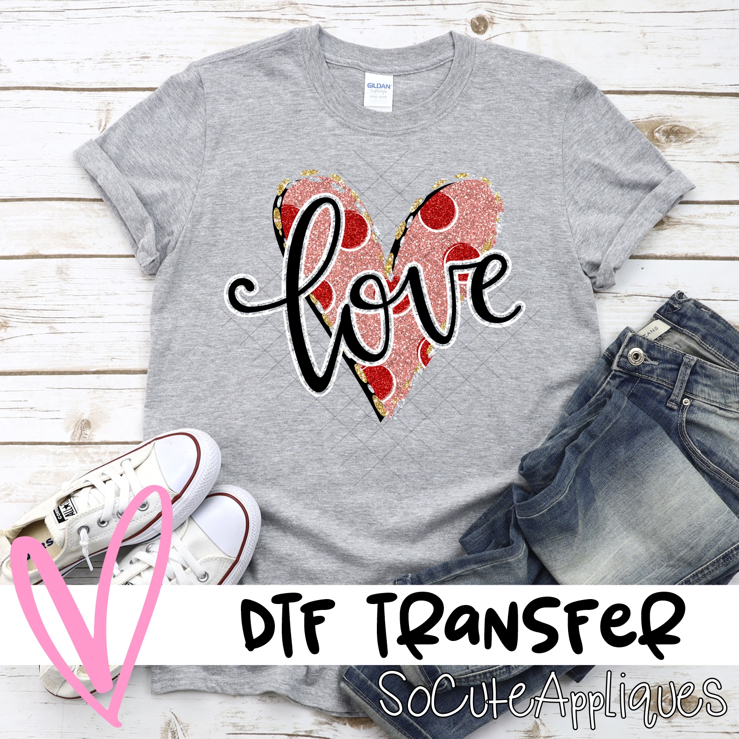 Love on pink heart *DTF* Transfer