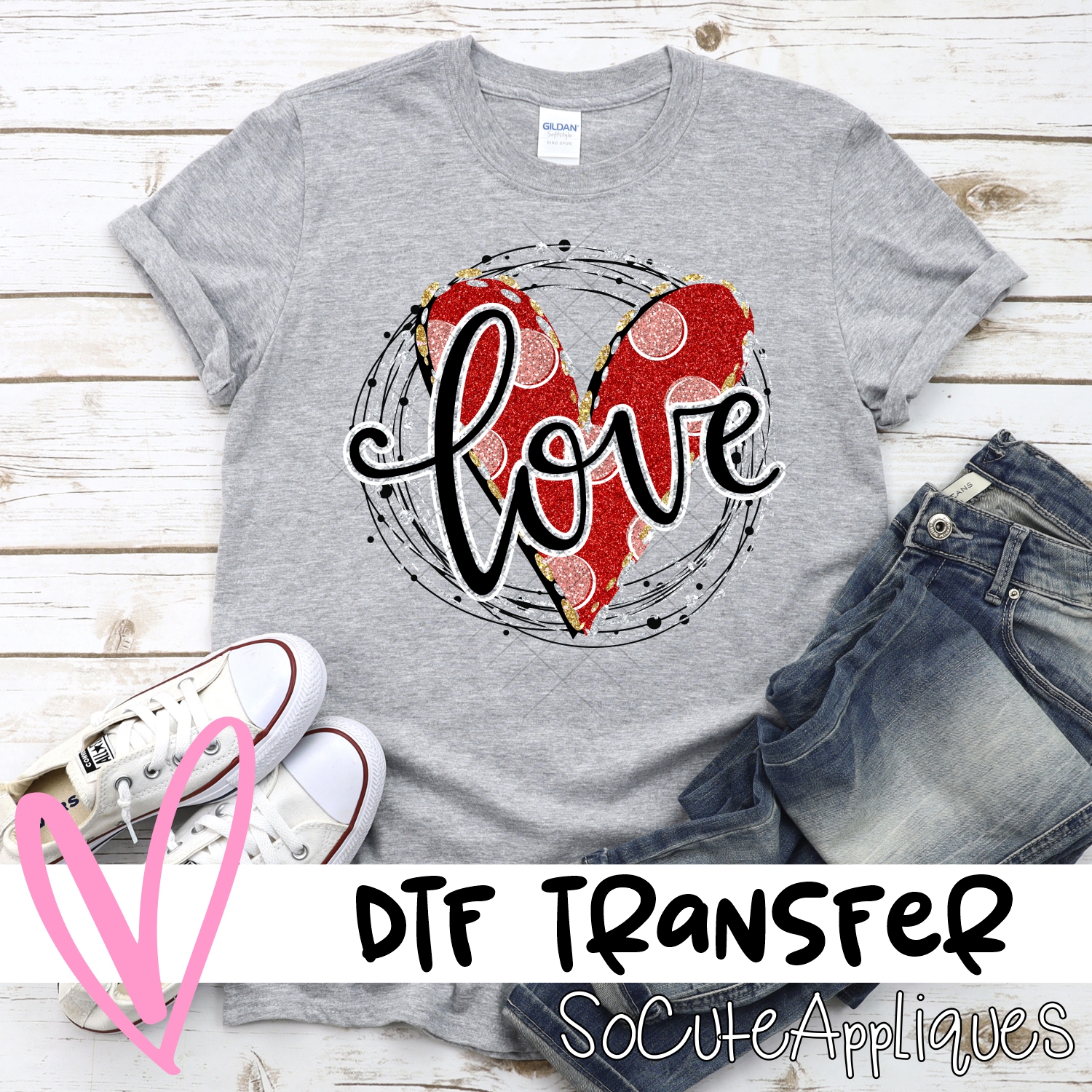 Love on red heart CIRCLE *DTF* Transfer
