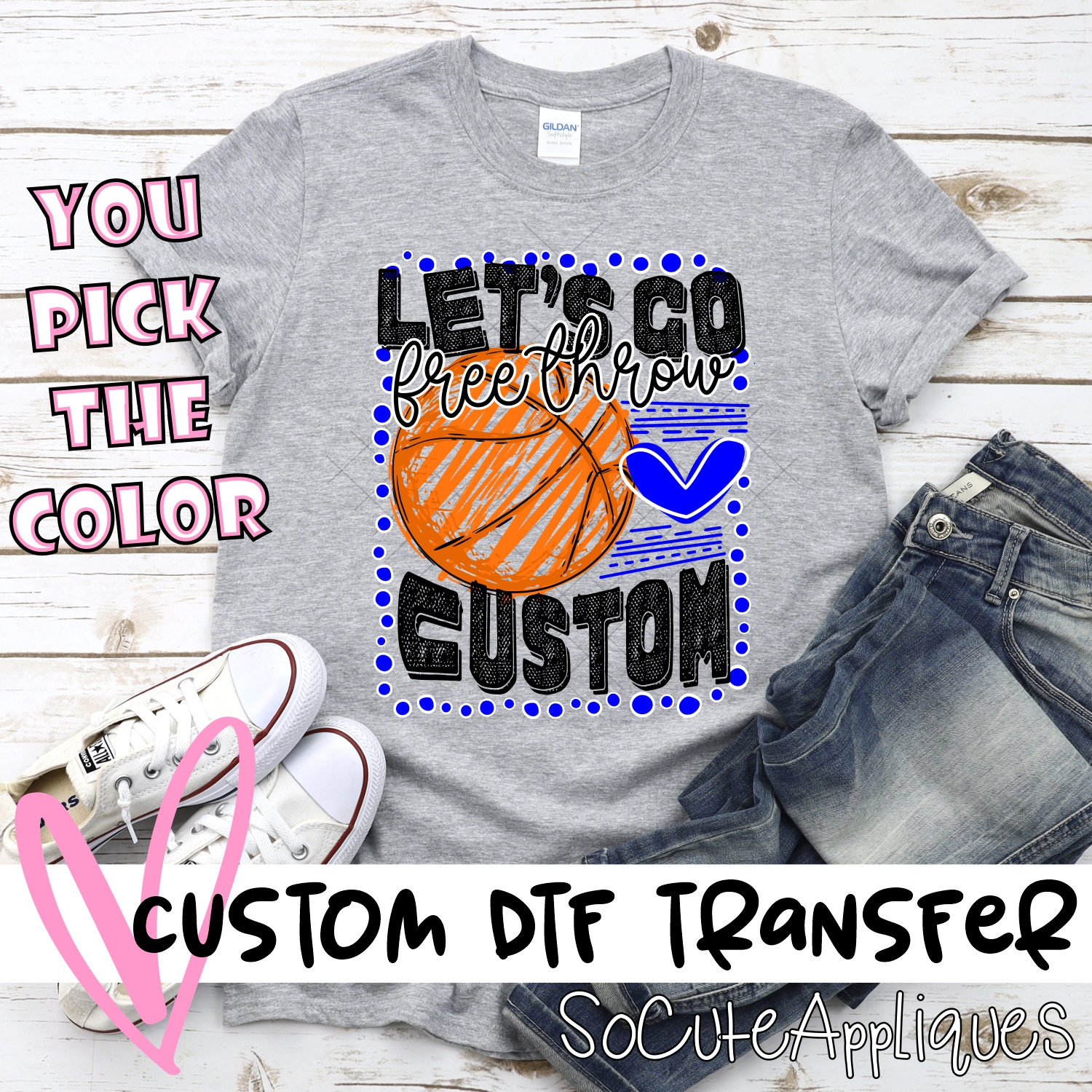 *CUSTOM NAME* Lets Go Basketball dot frame *DTF* Transfer  -SEEME