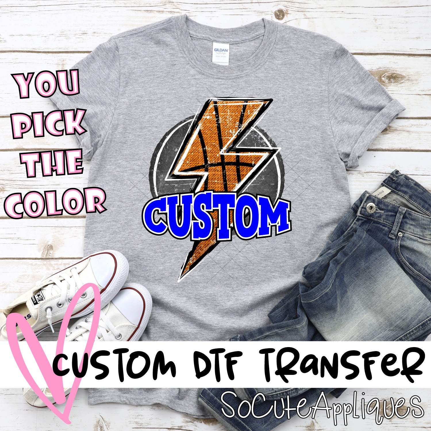 *CUSTOM NAME* Basketball lightning bolt on black *DTF* Transfer  -SEEME