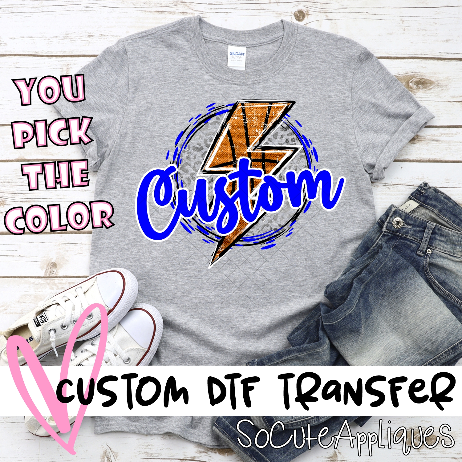 *CUSTOM NAME* Basketball bolt on leopard circle *DTF* Transfer  -SEEME