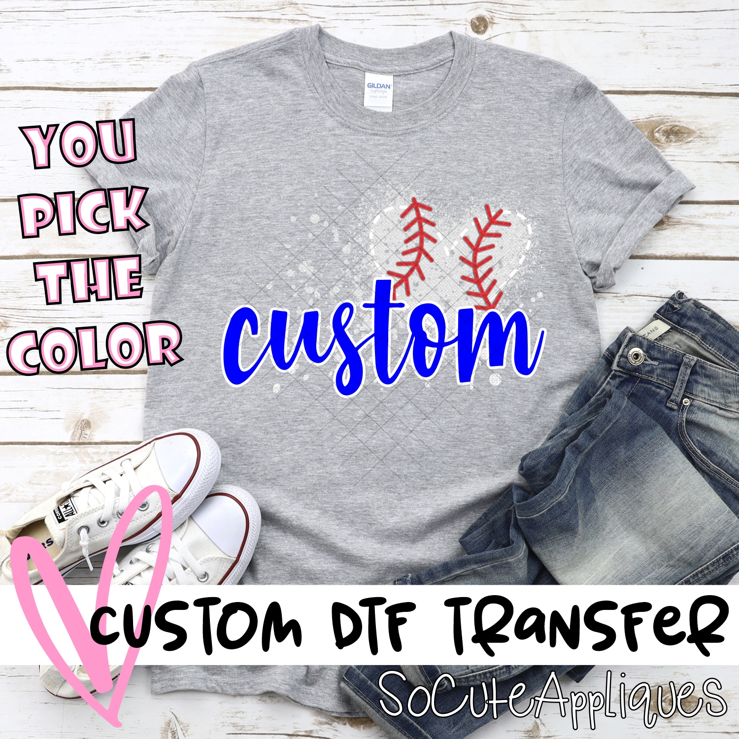 *CUSTOM NAME* Baseball messy heart *DTF* Transfer  -SEEME