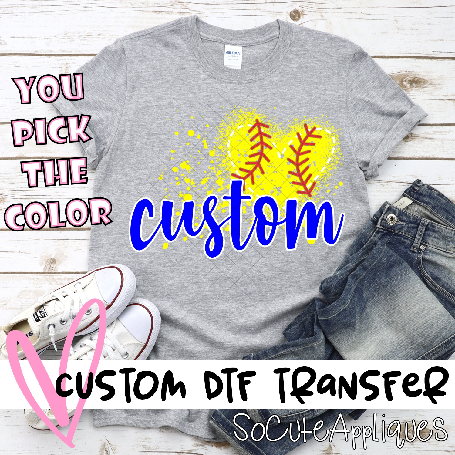 *CUSTOM NAME* Softball messy heart *DTF* Transfer  -SEEME