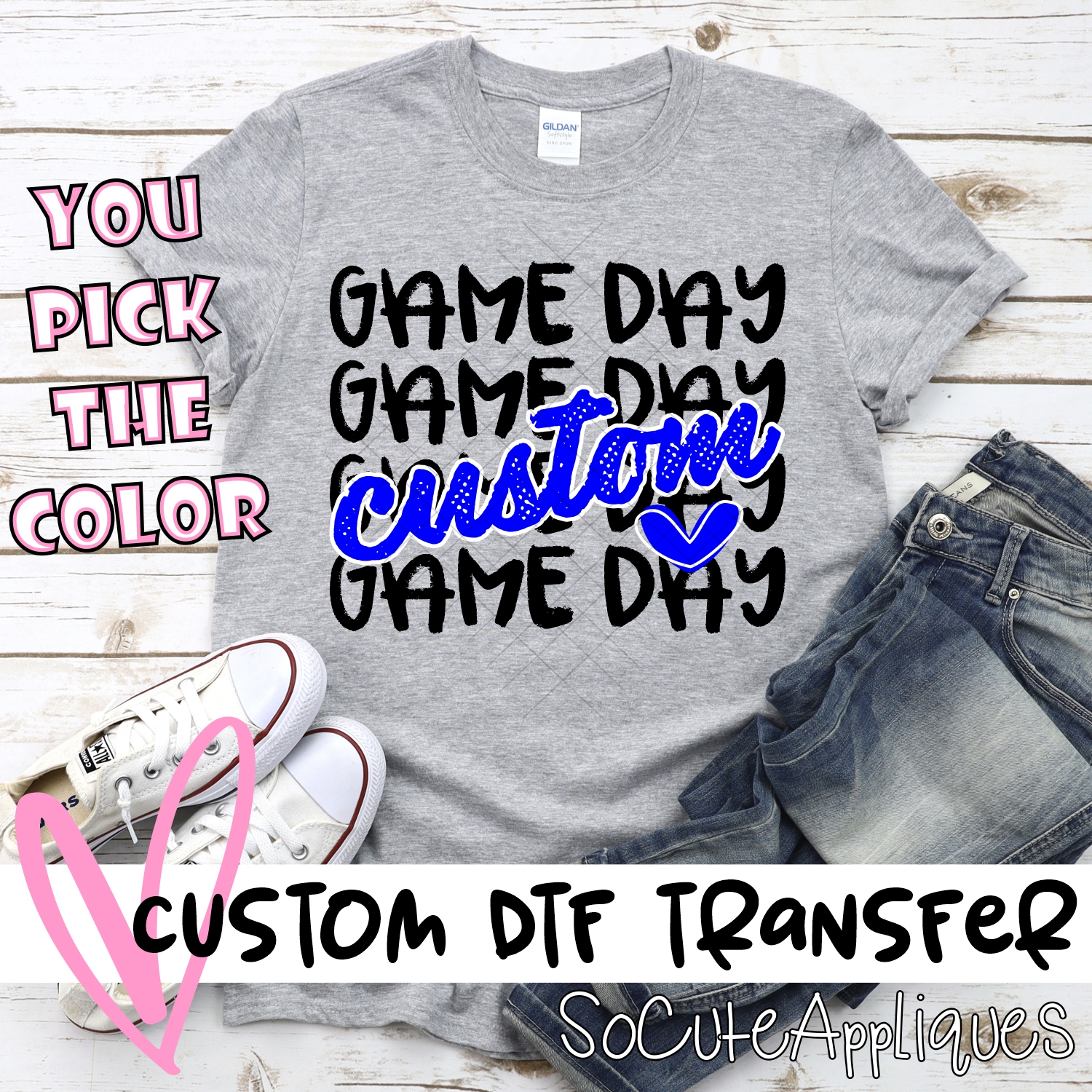 *CUSTOM NAME* Game Day Stacked BLACK *DTF* Transfer  -SEEME