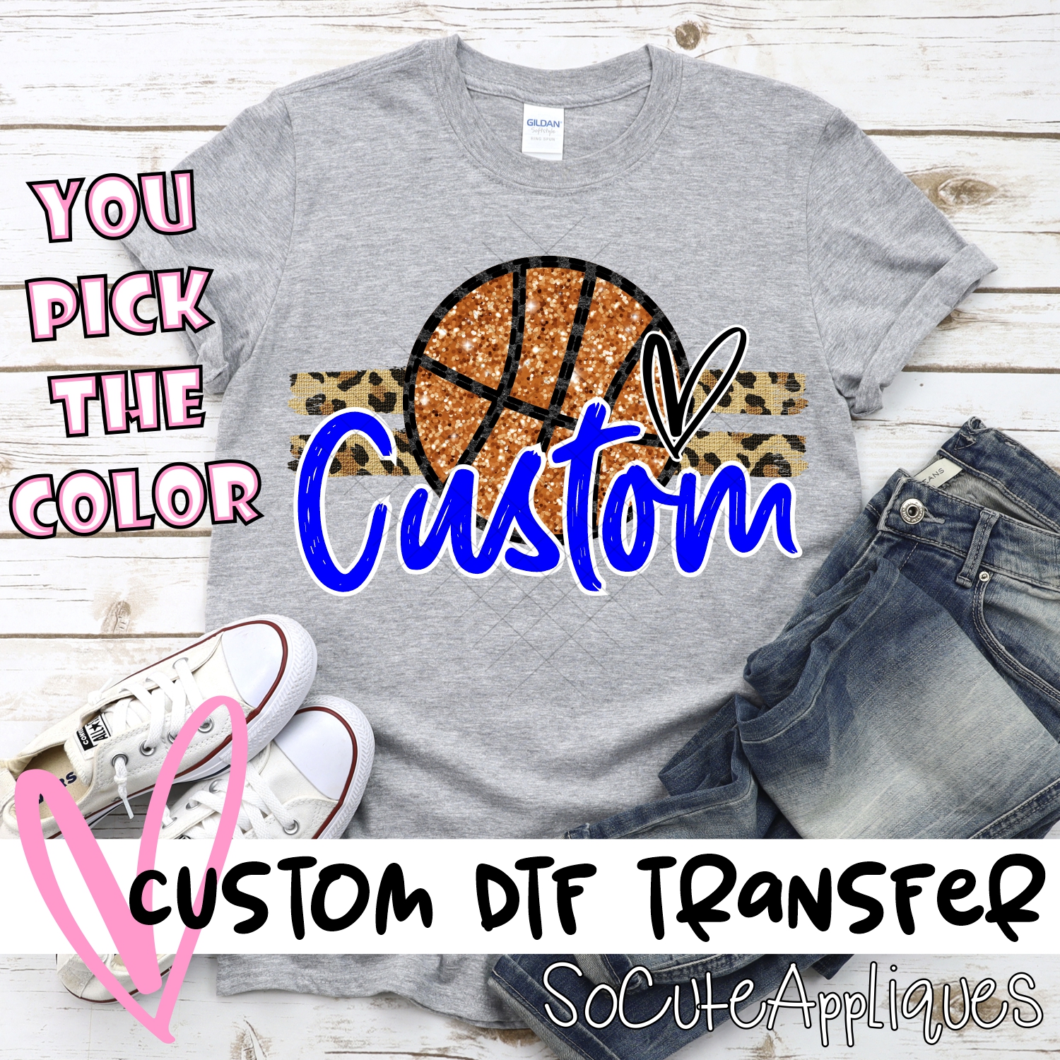 *CUSTOM NAME* Glitter Basketball on Leopard stripes *DTF* Transfer  -SEEME