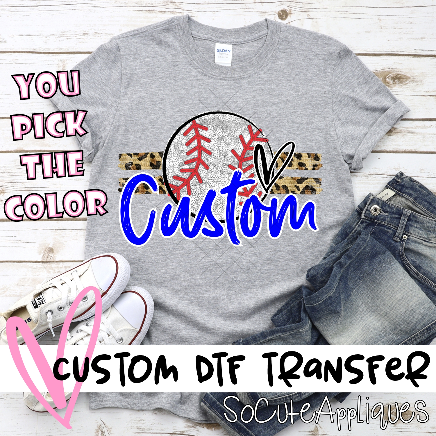 *CUSTOM NAME* Glitter Baseball on Leopard stripes *DTF* Transfer  -SEEME