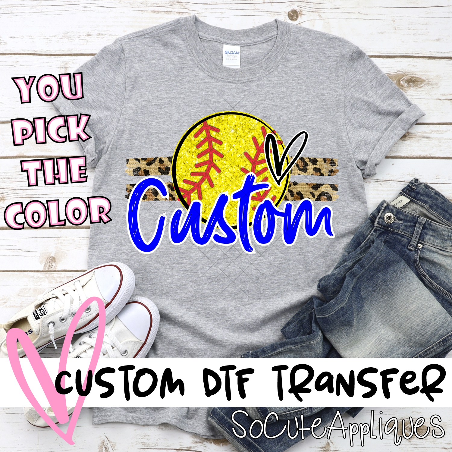 *CUSTOM NAME* Glitter Softball on Leopard stripes *DTF* Transfer  -SEEME