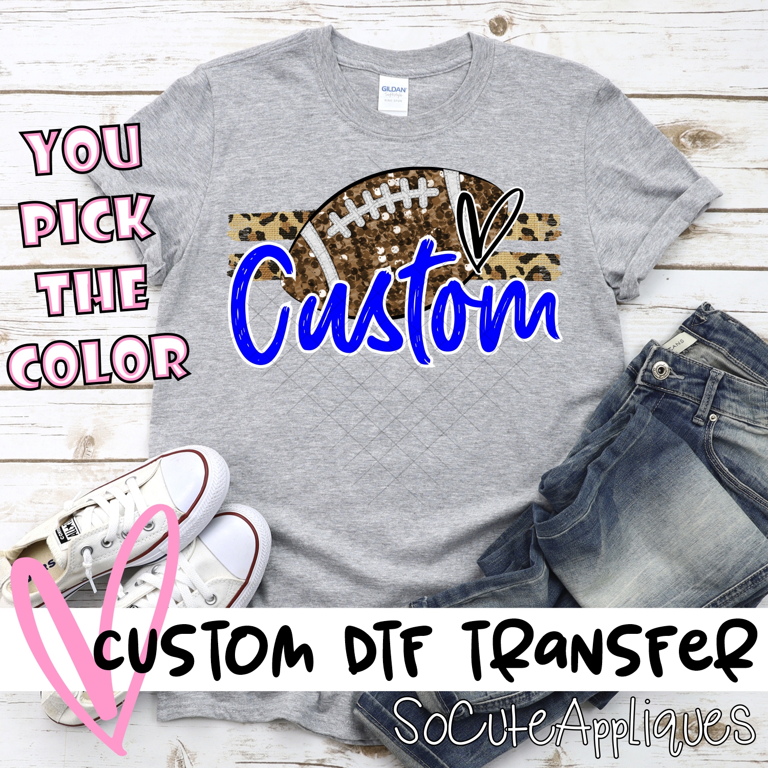 *CUSTOM NAME* Glitter Football on Leopard stripes *DTF* Transfer  -SEEME