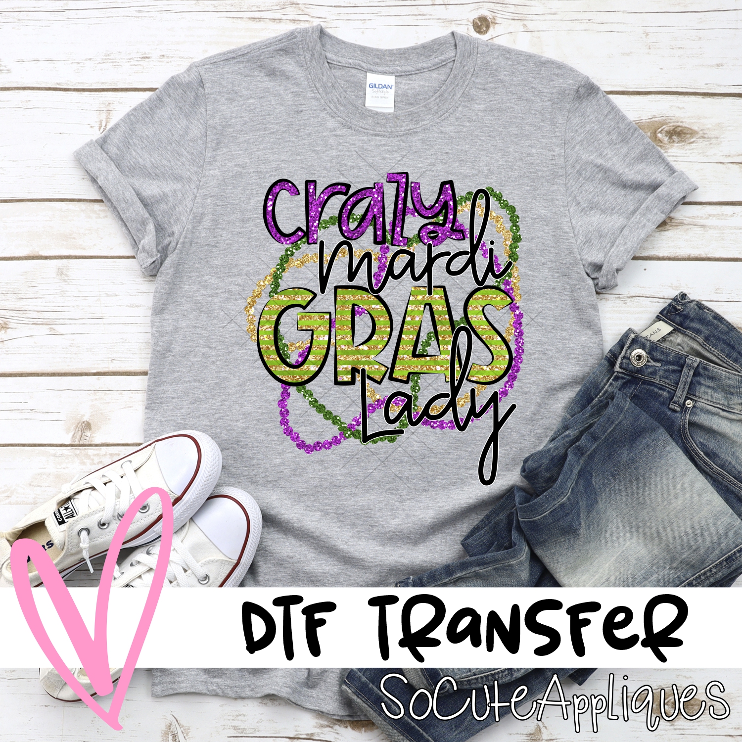 Crazy Mardi Gras Lady beads *DTF* Transfer