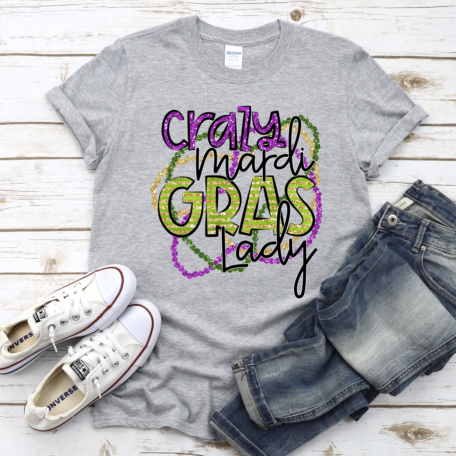 Crazy Mardi Gras Lady beads *DTF* Transfer - Image 2