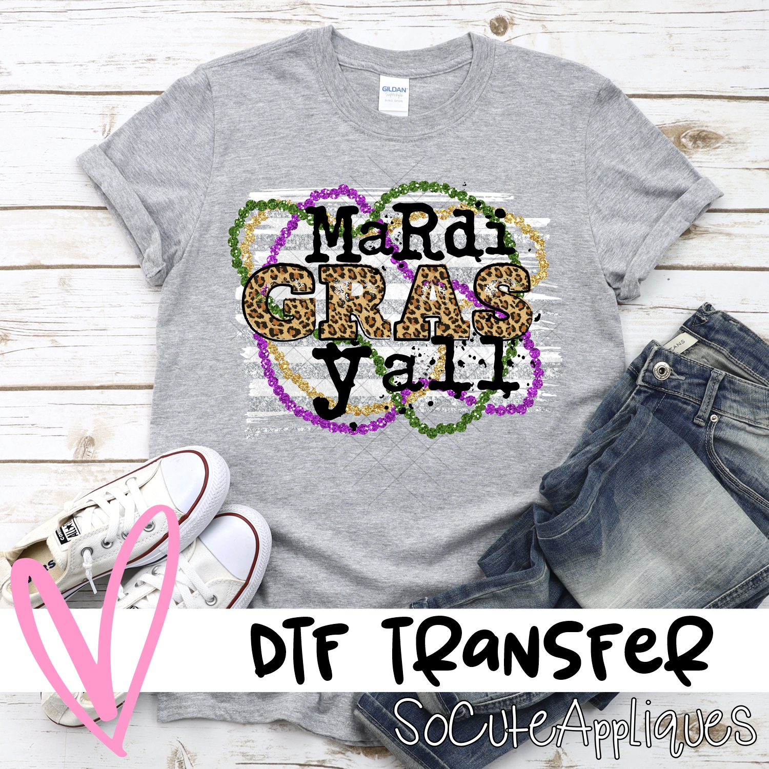 Mardi Gras yall on stripes *DTF* Transfer