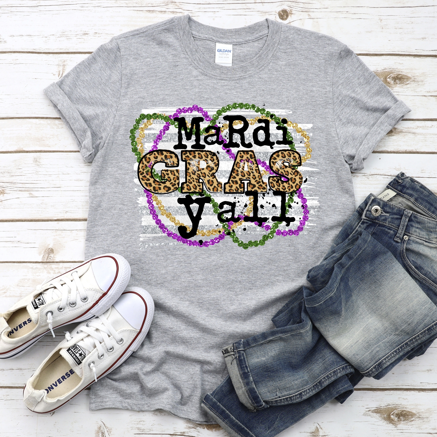 Mardi Gras yall on stripes *DTF* Transfer - Image 2