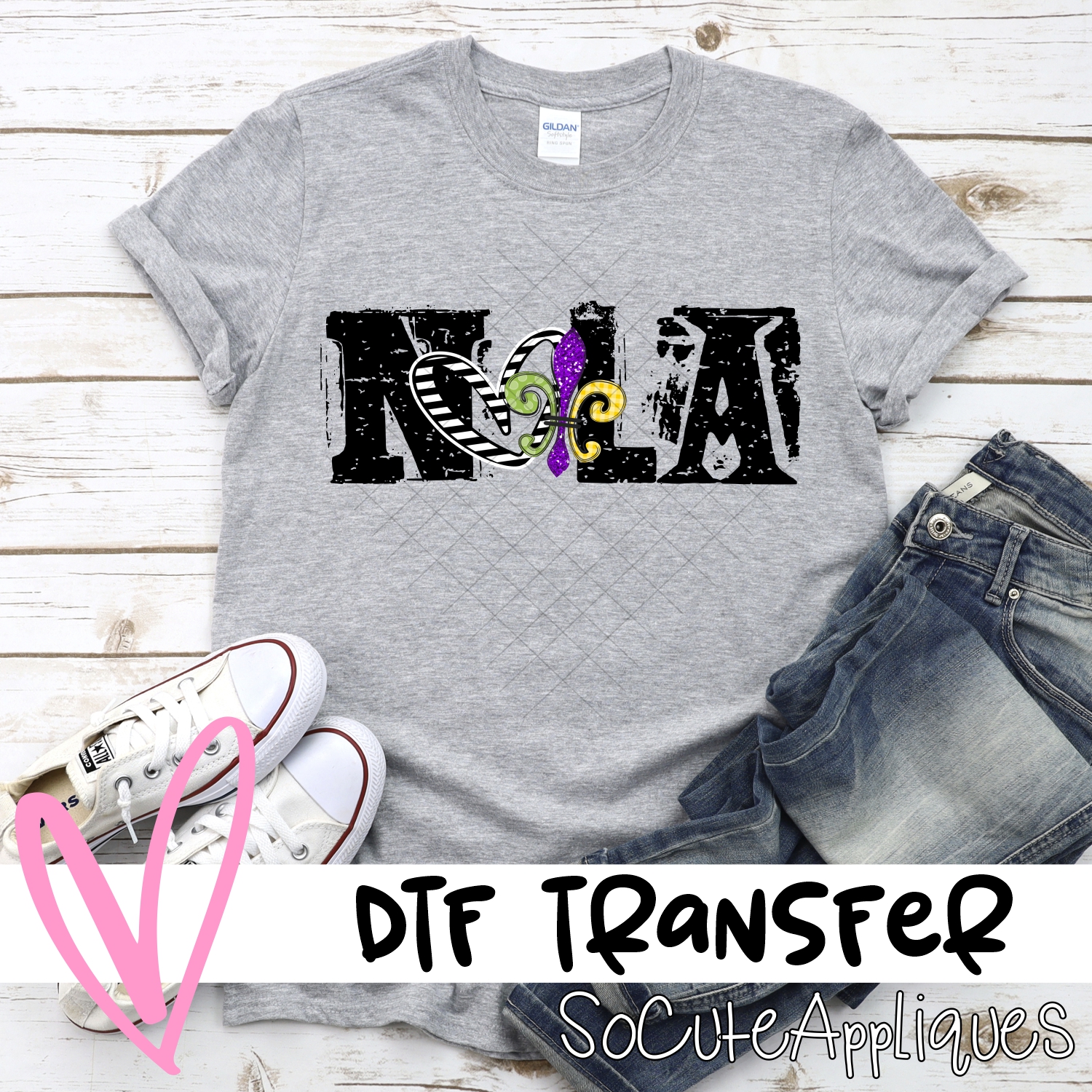 NOLA striped heart fleur de lis *DTF* Transfer
