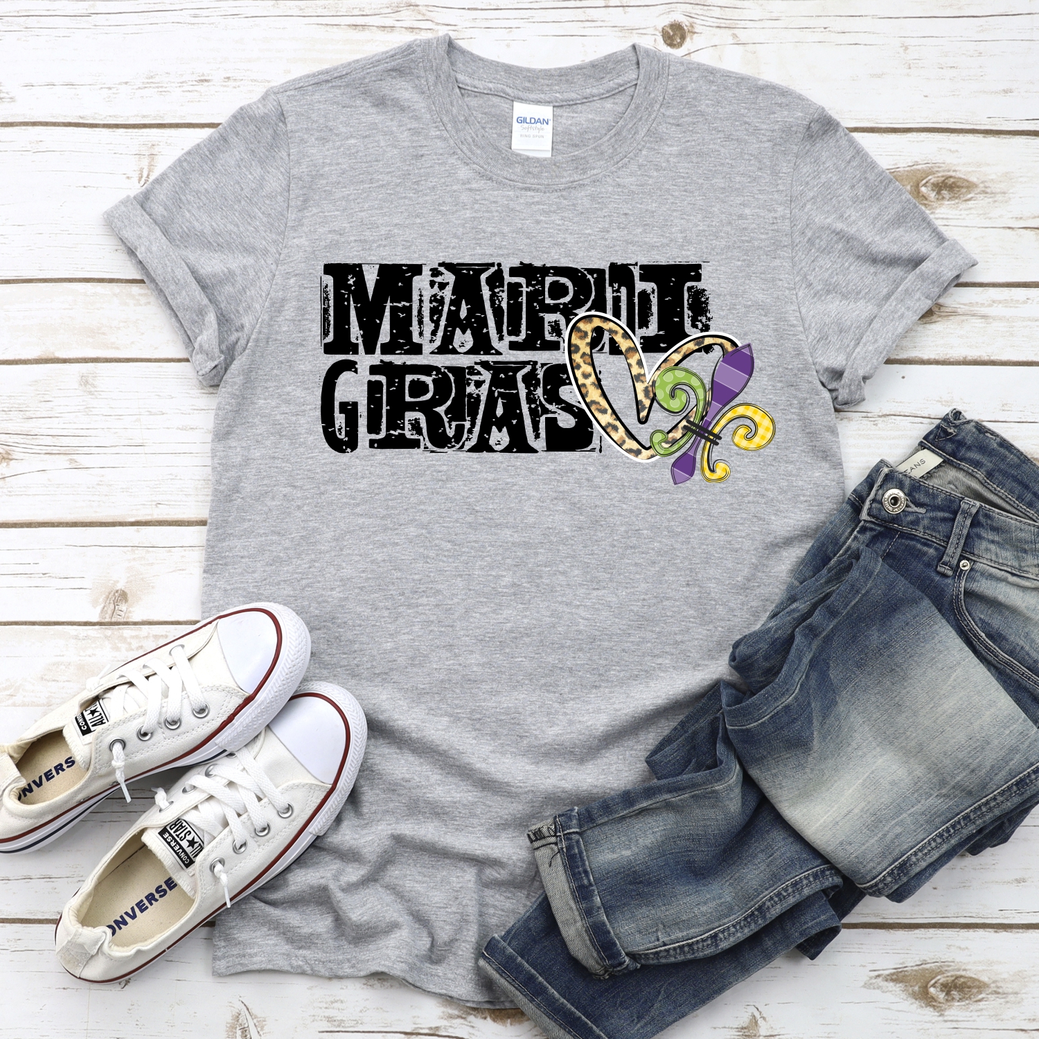 Mardi gras messy type leopard heart *DTF* Transfer - Image 2