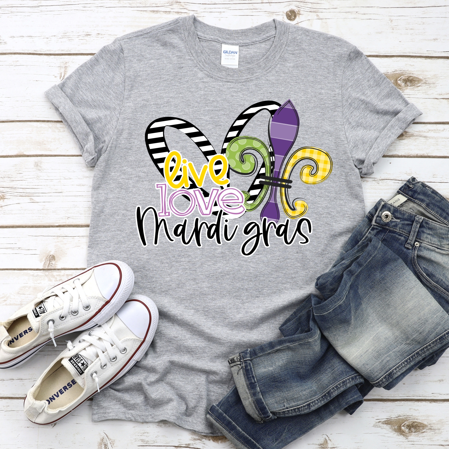 Live love Mardi Gras striped heart *DTF* Transfer - Image 2