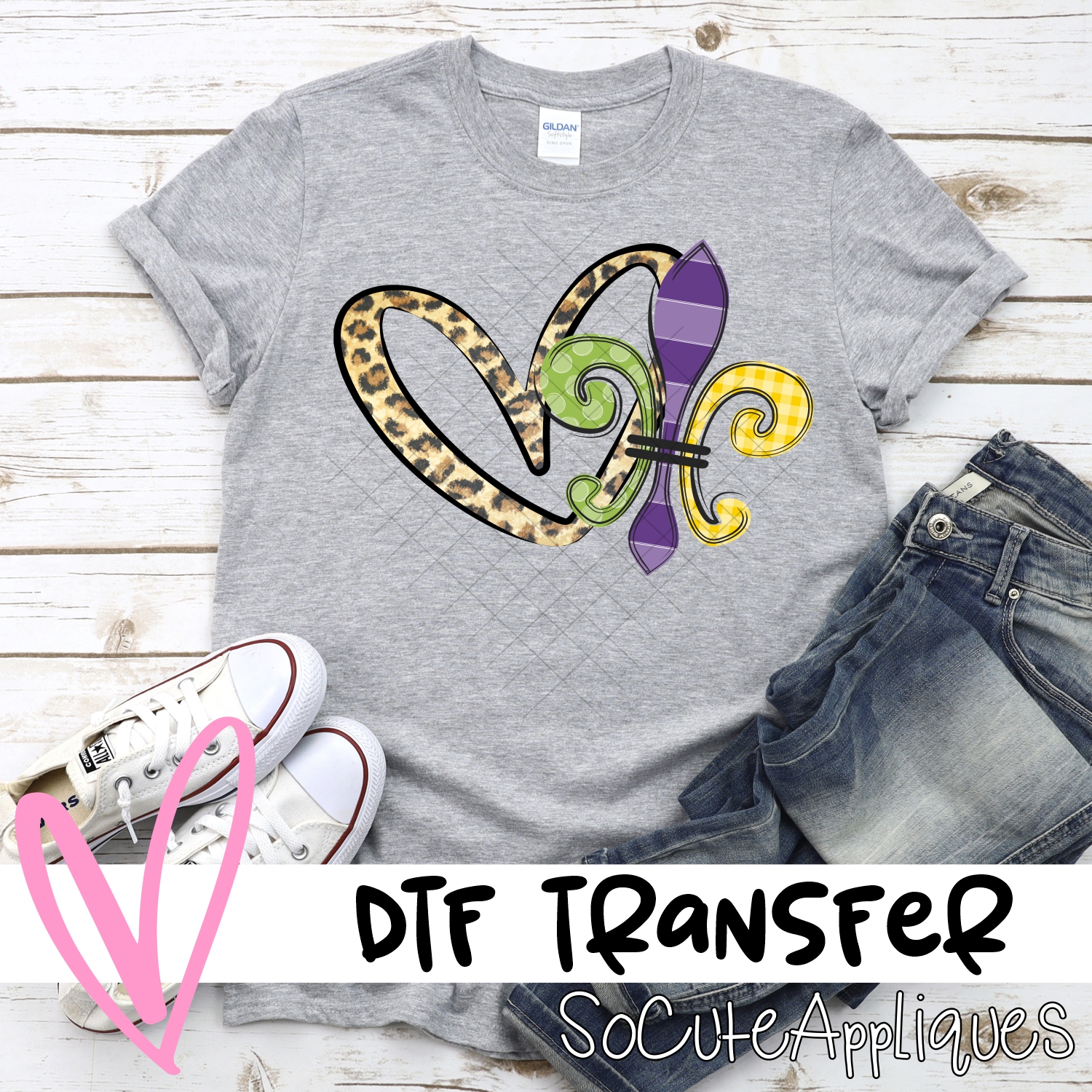 Leopard heart fleur de lis *DTF* Transfer