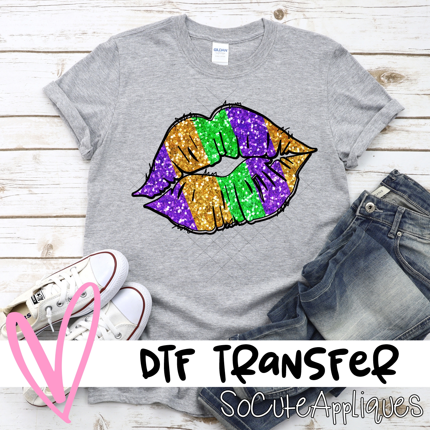 Mardi gras glitter lips *DTF* Transfer