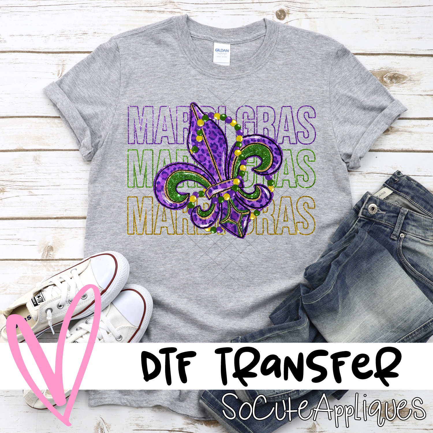 Fleur De lis on Mardi gras glitter *DTF* Transfer