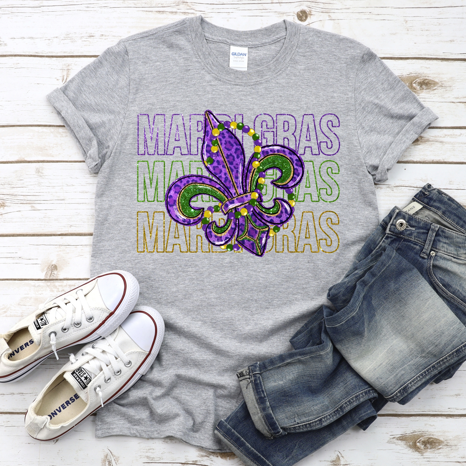 Fleur De lis on Mardi gras glitter *DTF* Transfer - Image 2
