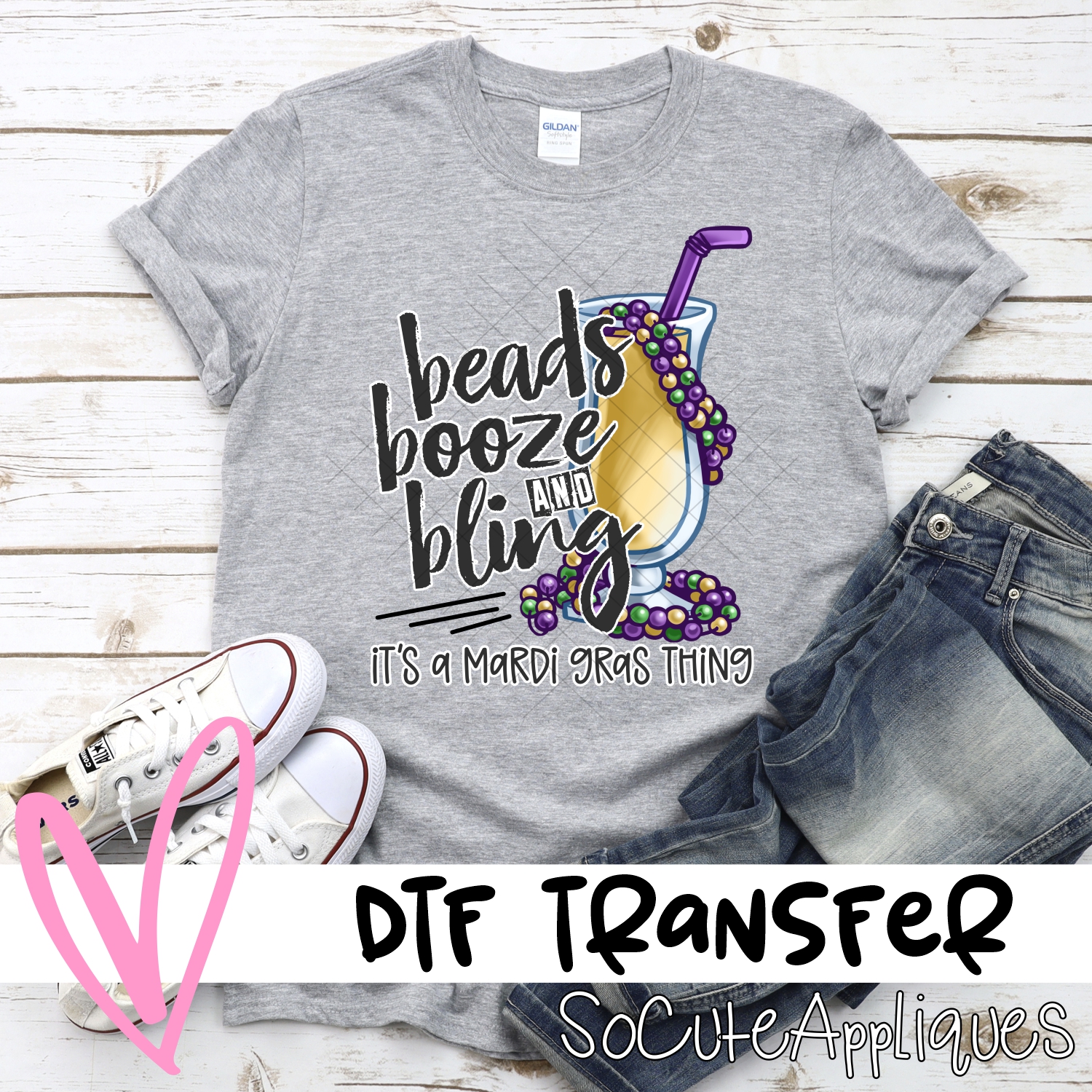 Beads booze and bling mardi gras thing *DTF* Transfer