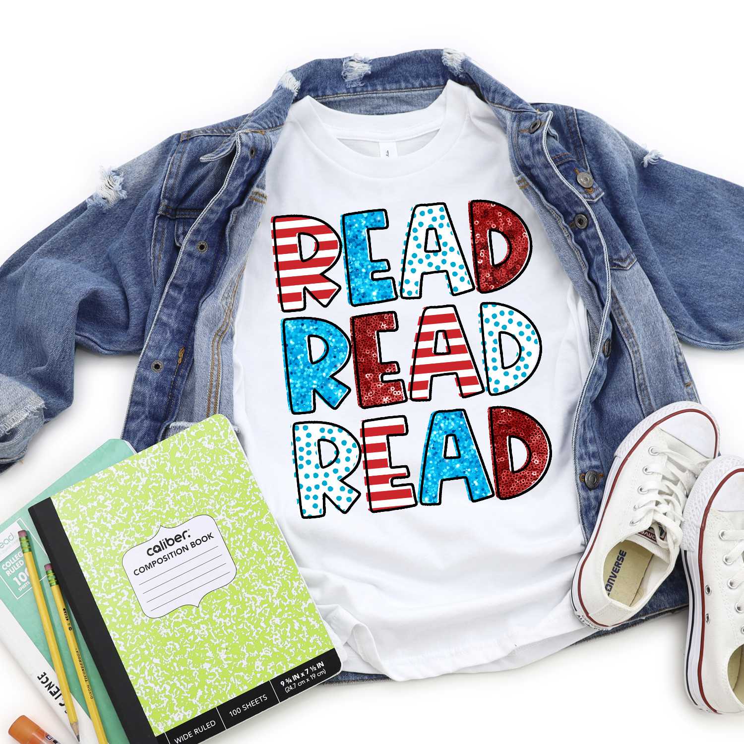 Read stacked mixed WHITE *DTF* Transfer (RWB READ)