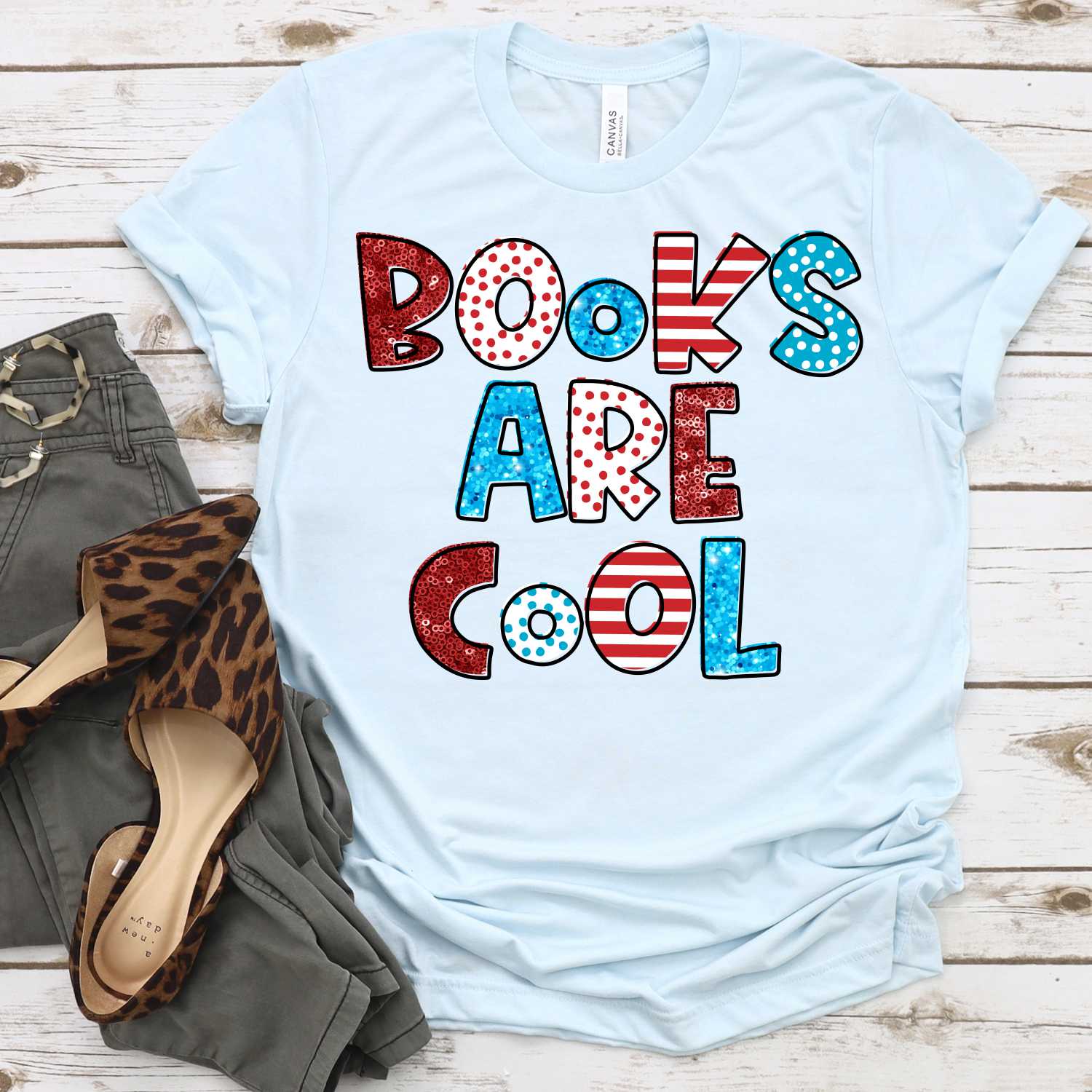Books are cool FAUX glitter *DTF* Transfer (RWB READ)