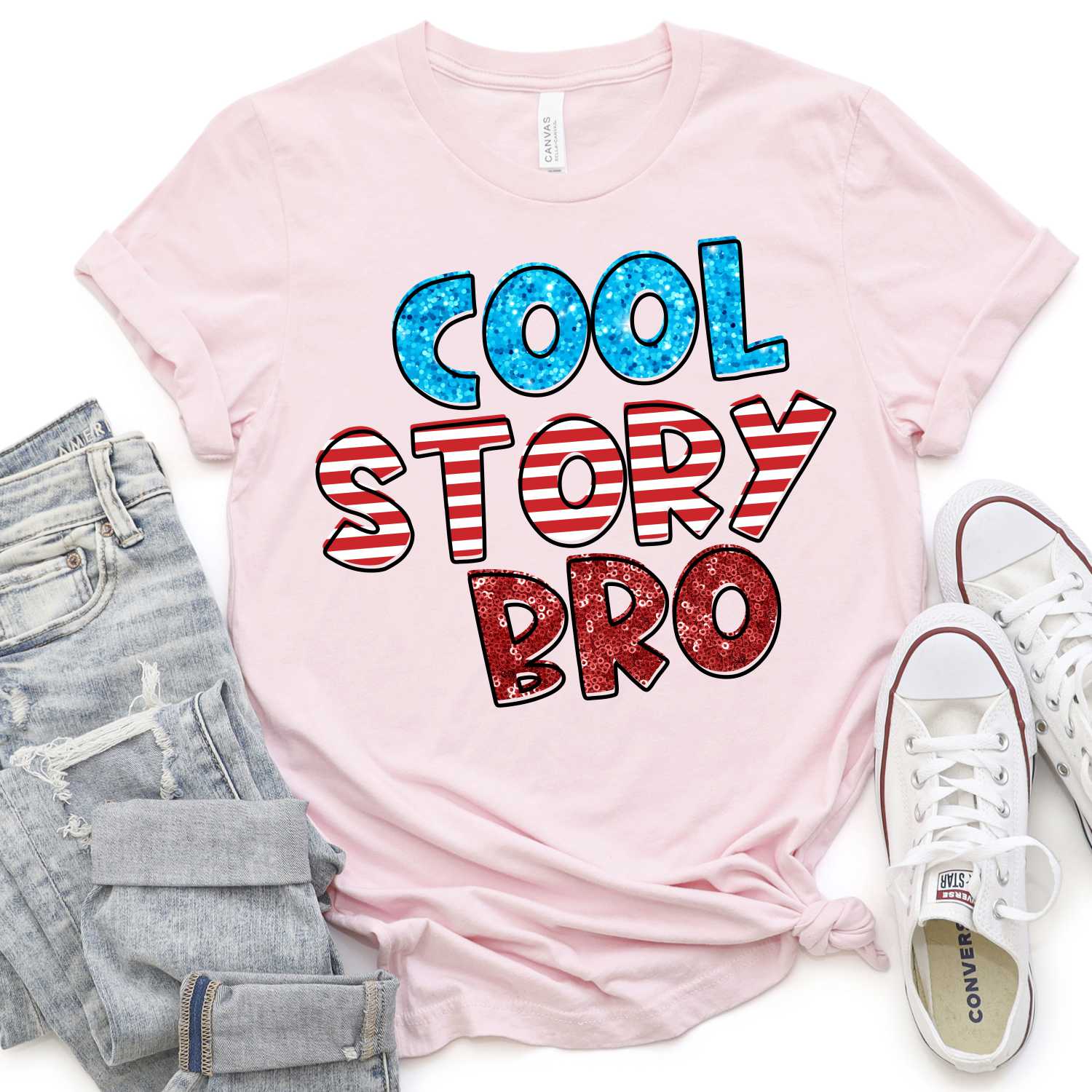Cool story bro FAUX glitter *DTF* Transfer (RWB READ)