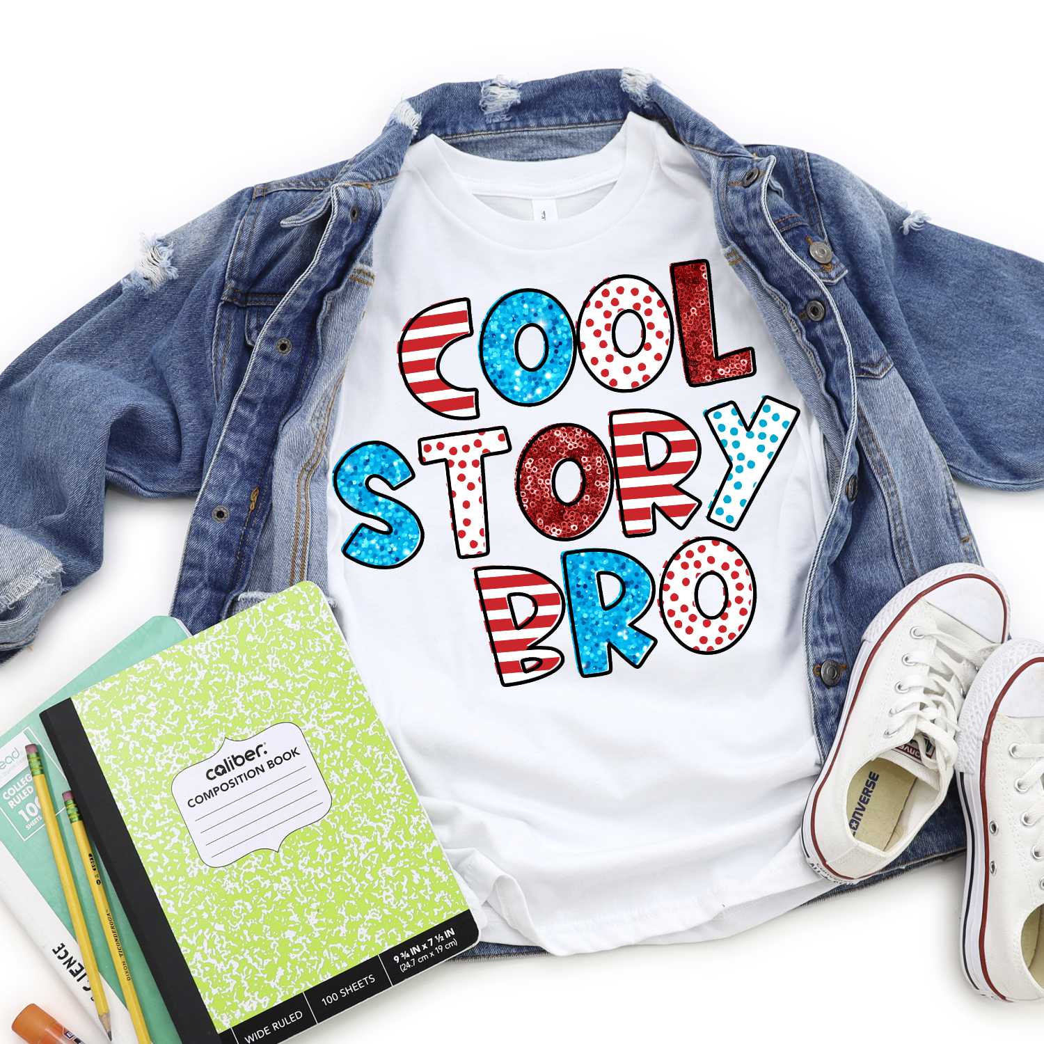 Cool story bro FAUX glitter mixed *DTF* Transfer (RWB READ)