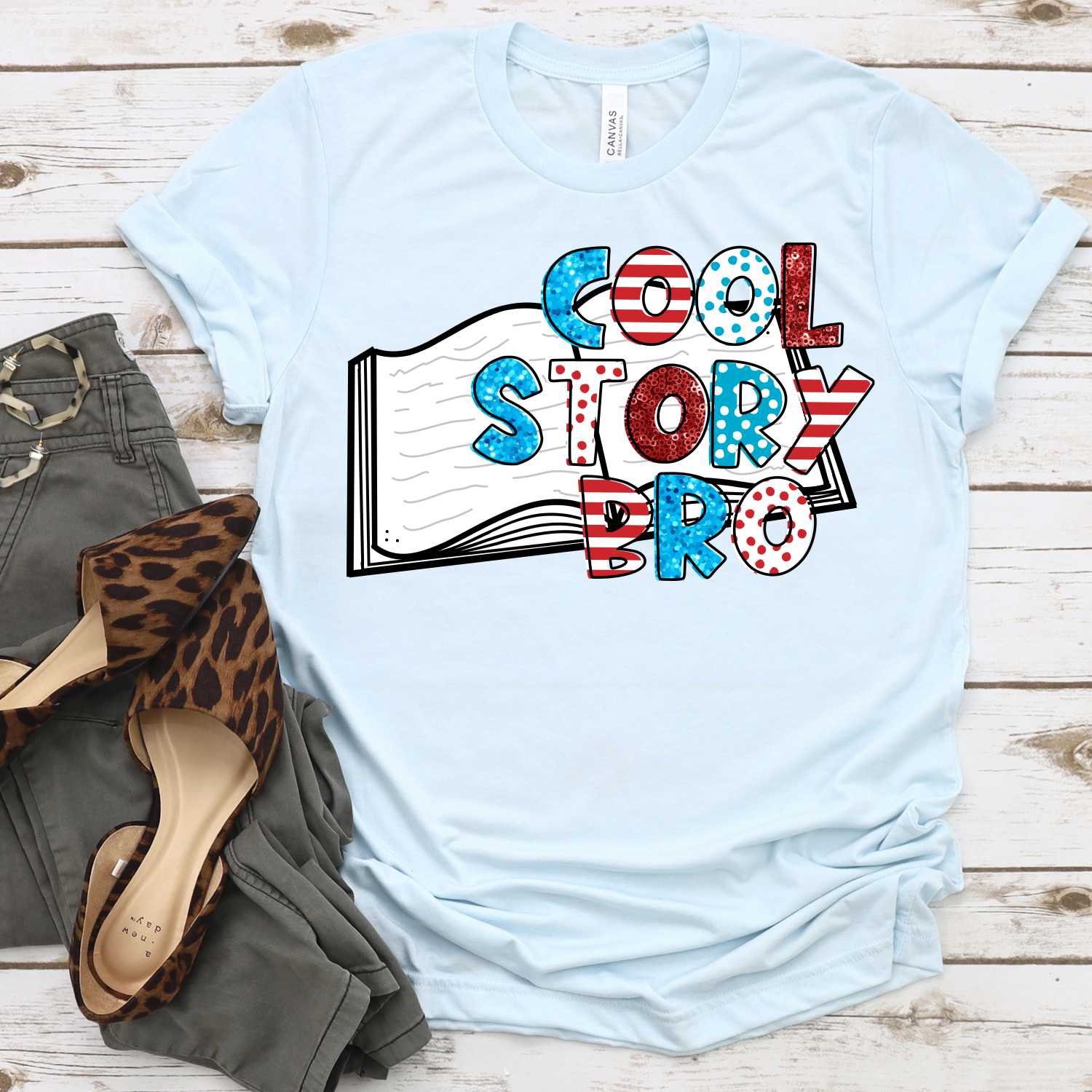 Cool story bro book FAUX glitter mixed *DTF* Transfer (RWB READ)
