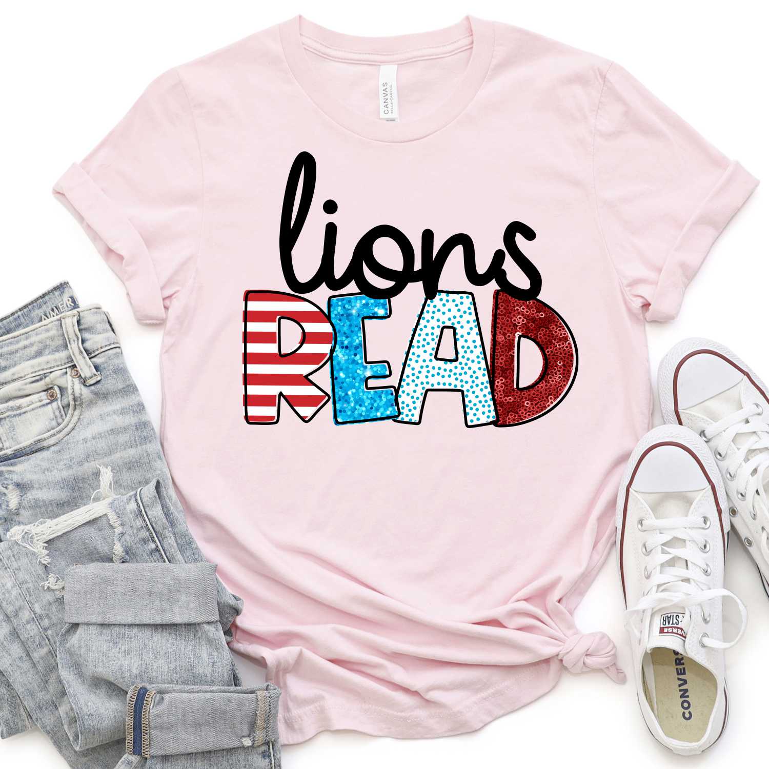 CUSTOM MASCOT Mascots READ faux glitter *DTF* Transfer (Red White and blue READING) - Image 3
