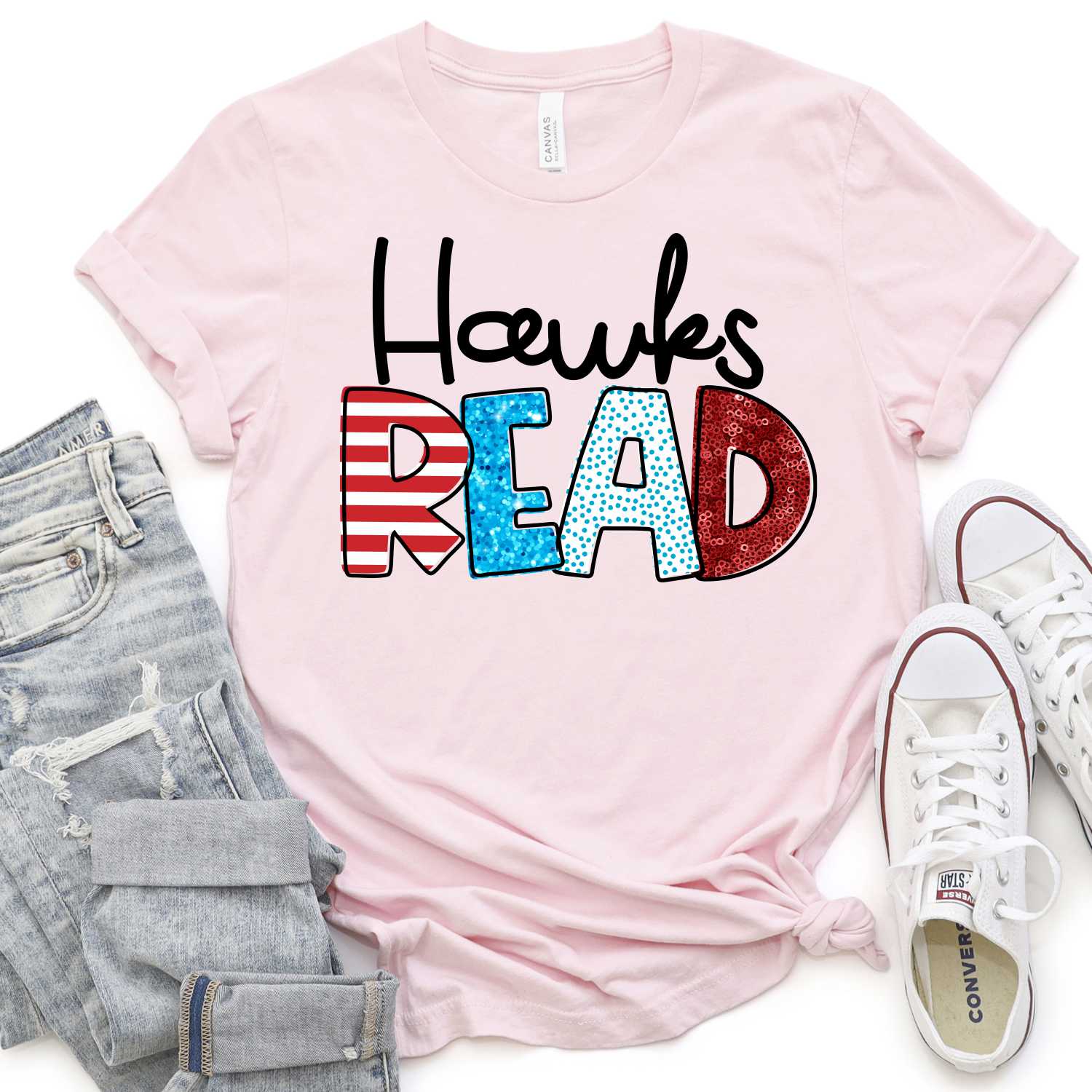 CUSTOM MASCOT Mascots READ faux glitter *DTF* Transfer (Red White and blue READING) - Image 4
