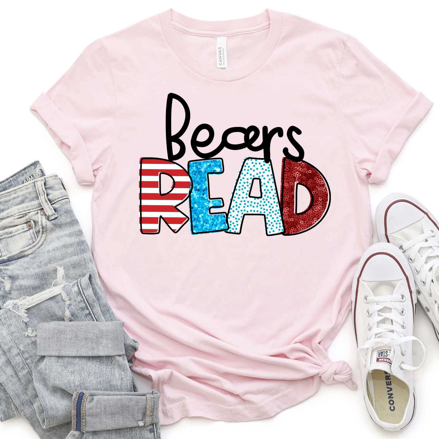 CUSTOM MASCOT Mascots READ faux glitter *DTF* Transfer (Red White and blue READING) - Image 5