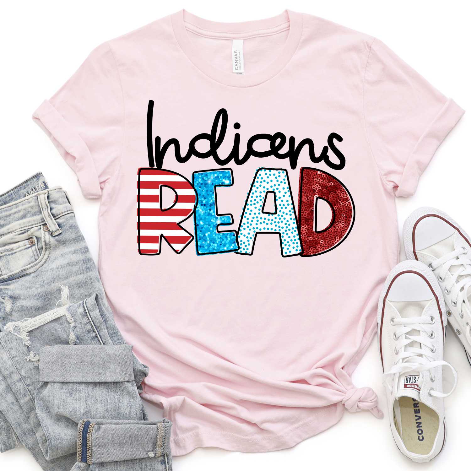 CUSTOM MASCOT Mascots READ faux glitter *DTF* Transfer (Red White and blue READING) - Image 6