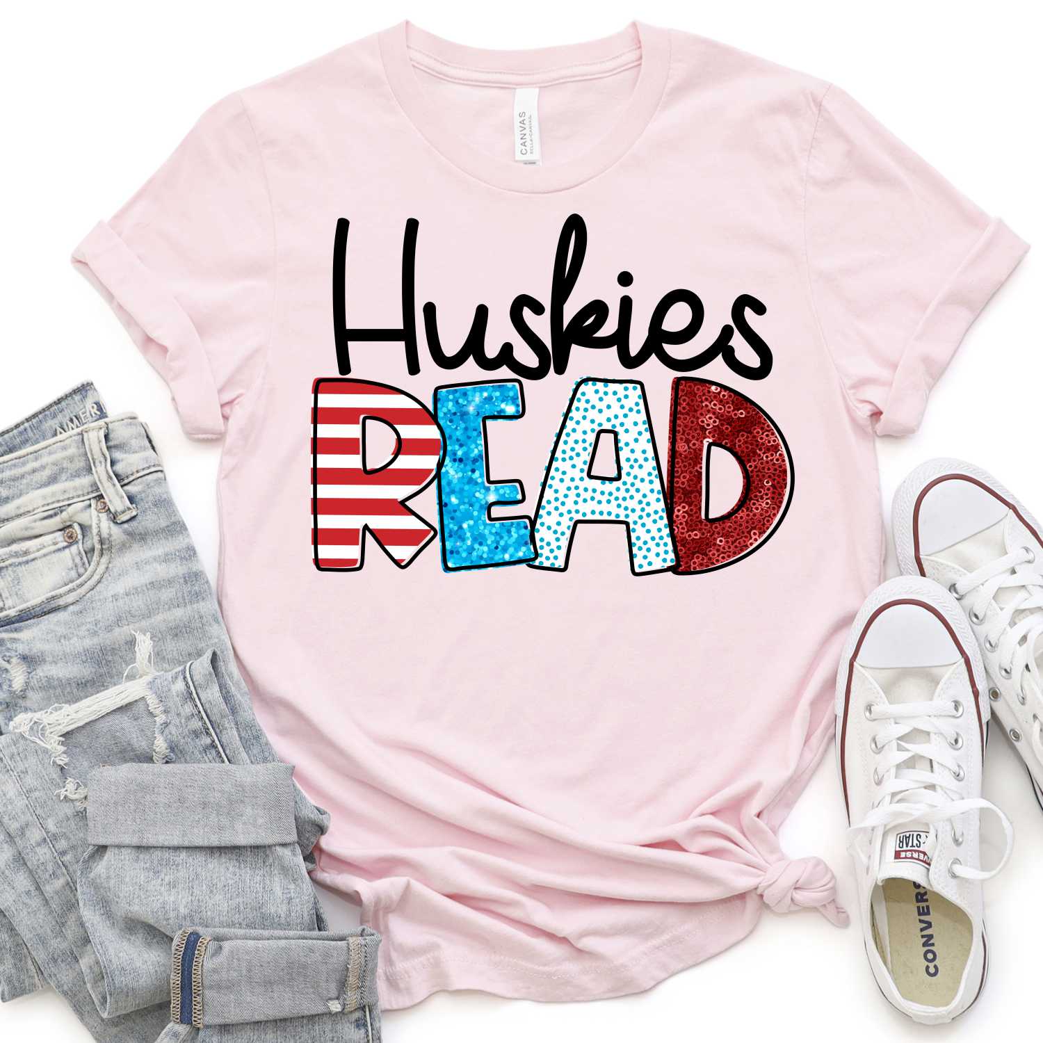 CUSTOM MASCOT Mascots READ faux glitter *DTF* Transfer (Red White and blue READING) - Image 7