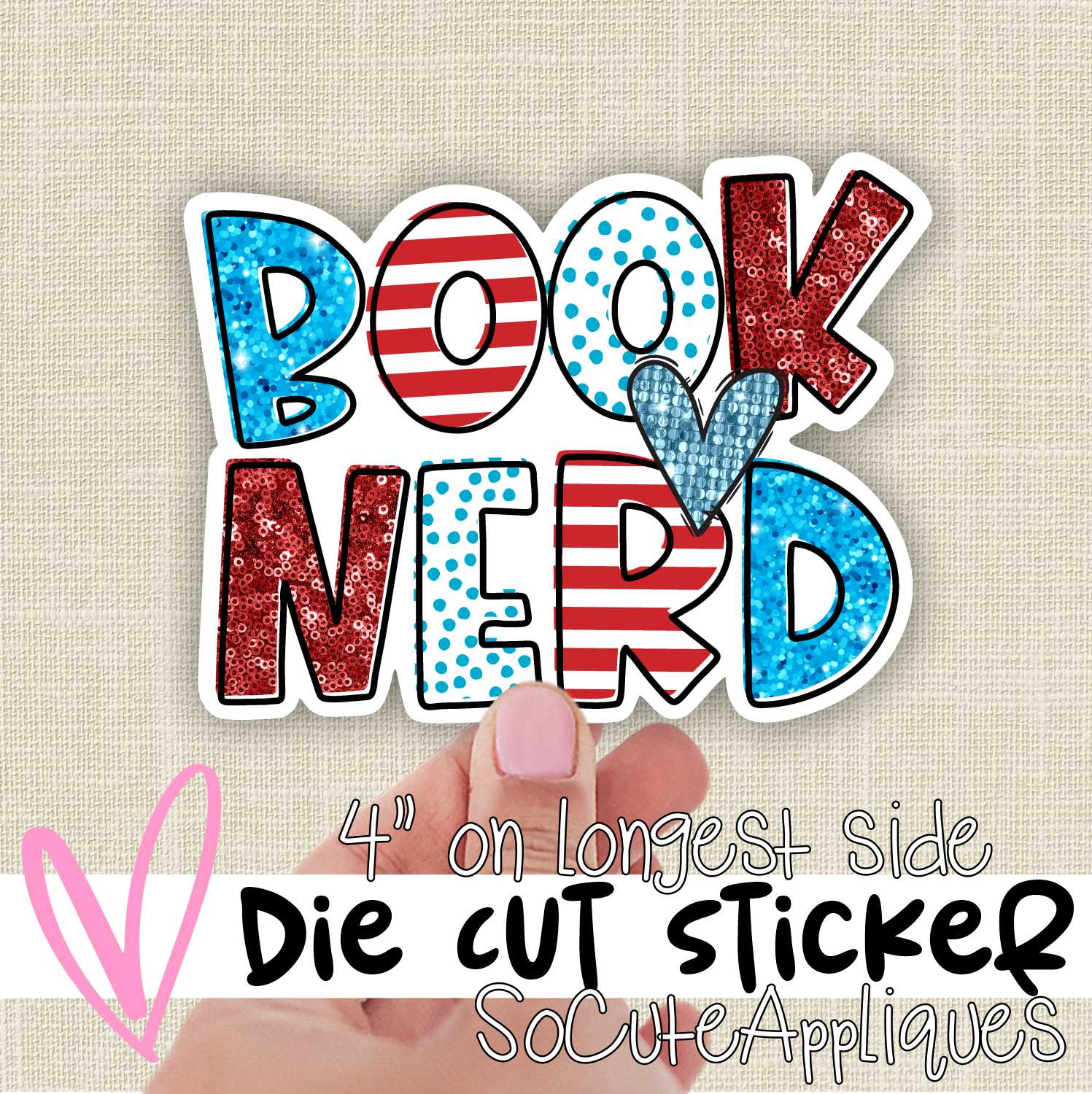 *DIE CUT STICKER* Book Nerd Glitter