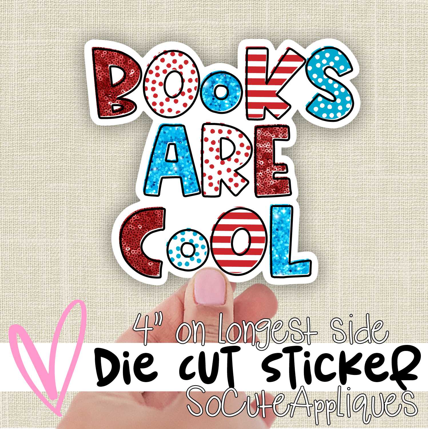*DIE CUT STICKER* Books are cool glitter