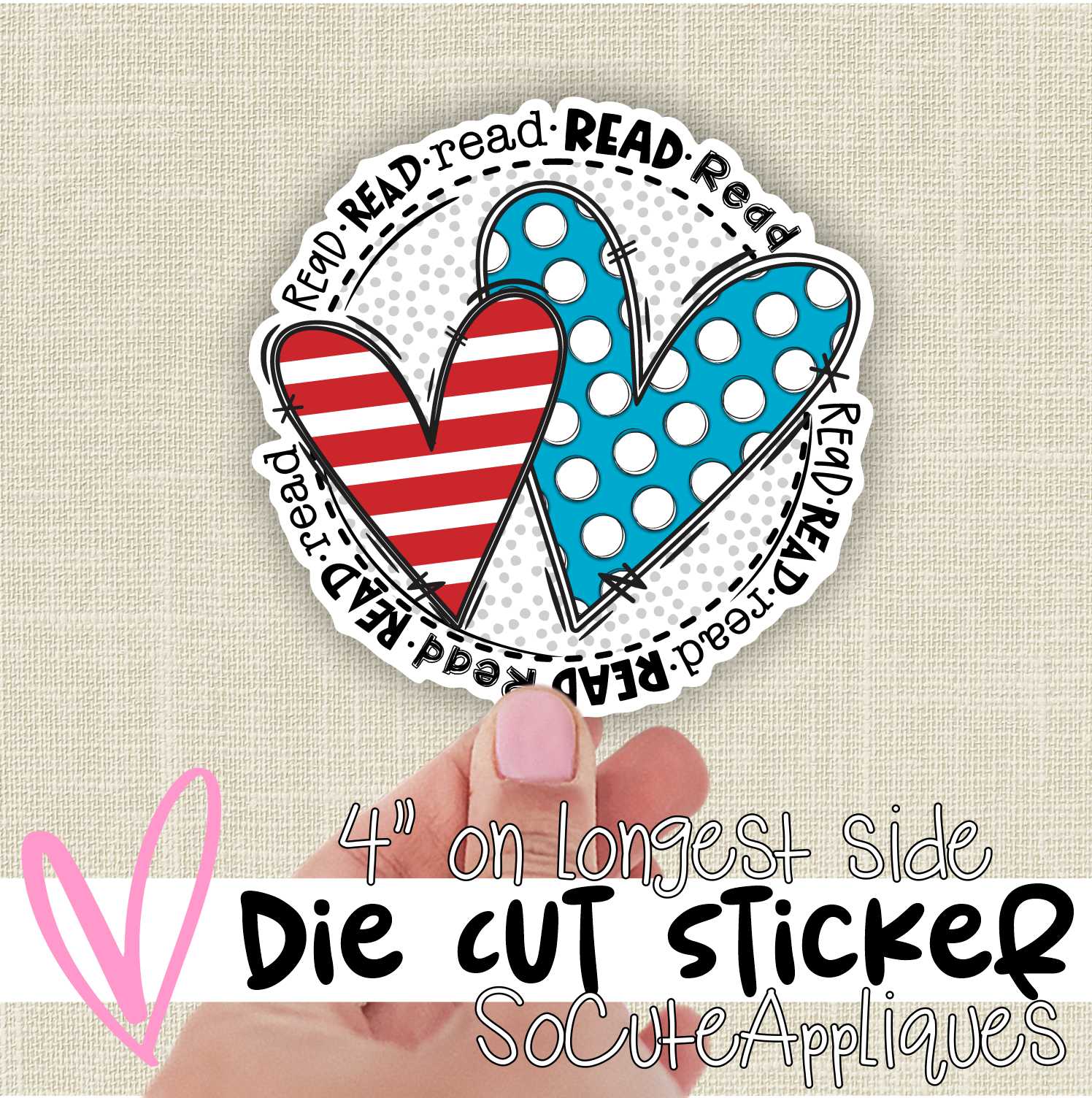 *DIE CUT STICKER* Double heart circle read