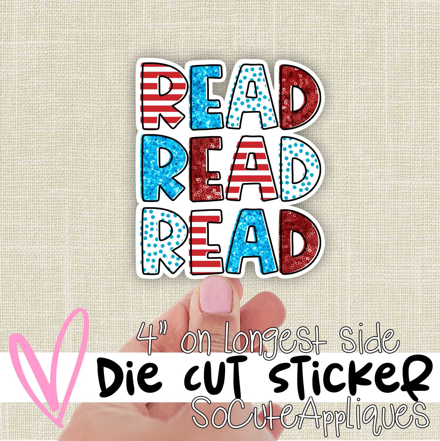 *DIE CUT STICKER* Read Read Read mixed glitter