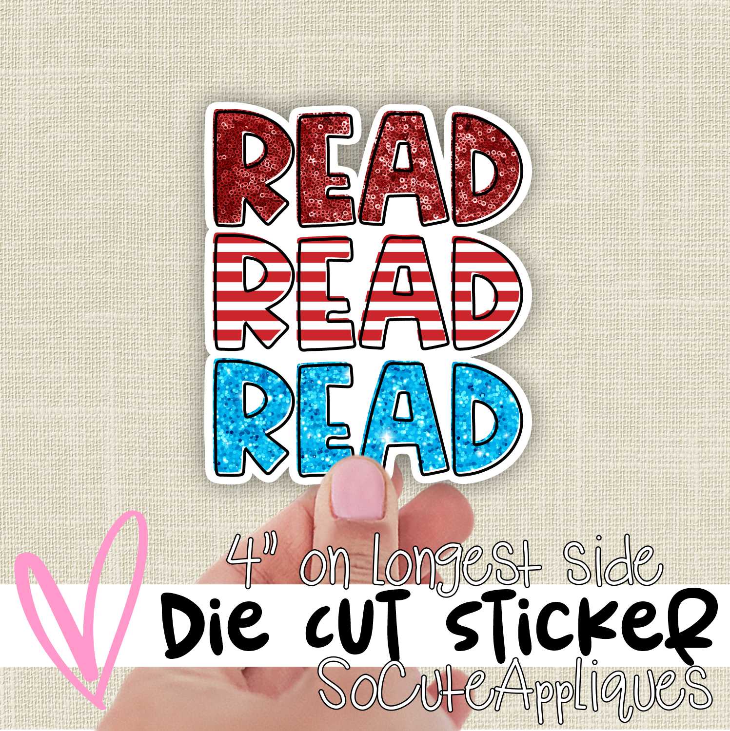 *DIE CUT STICKER* Read Read Read glitter