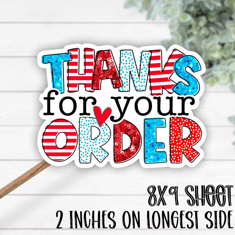 *STICKER SHEET* Thanks for your order red white & blue sticker sheet 8x9